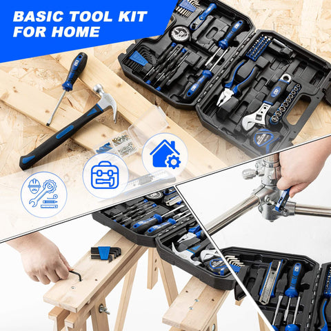 160-Piece Home Repair Tool Kit With Toolbox, Durable Chrome Steel Tools And TPR Grips in blue case, ideal for DIY projects