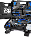 160-Piece Home Repair Tool Kit With Toolbox, Durable Chrome Steel Tools And TPR Grips in open blue case, ideal for DIY projects
