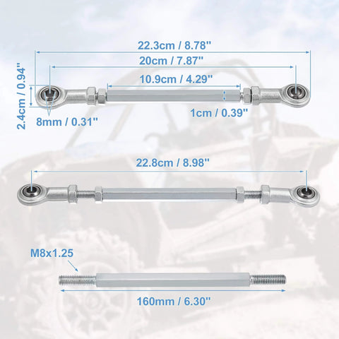 160mm Adjustable Steering Tie Rod Ball Joint with 8mm Hole, Carbon Steel Steering and Suspension Link for 49cc Electric ATV and Go Kart