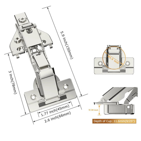 Two Pairs Of 165 Degree Concealed Lazy Susan Cabinet Hinges For Full Overlay Doors With Face Frame Plate And Screws Included
