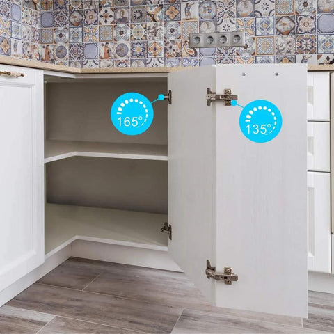 Two Pairs Of 165 Degree Concealed Lazy Susan Cabinet Hinges For Full Overlay Doors With Face Frame Plate And Screws Installed