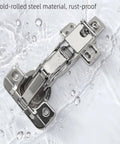 Cold-rolled steel 2 pcs 165 degree soft close frameless cabinet hinge, 3D adjustable clip on board, corner use, in water display