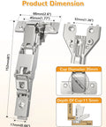 Diagram of 2 Pack 165 Degree Soft Close Kitchen Corner Hinges for Face Frame Cabinets showing dimensions and cup size.