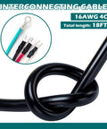 Interconnecting cable 16AWG 4C, 18ft length, with close-up of connectors and black cable twist.