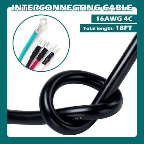 Interconnecting cable 16AWG 4C, 18ft length, with close-up of connectors and black cable twist.