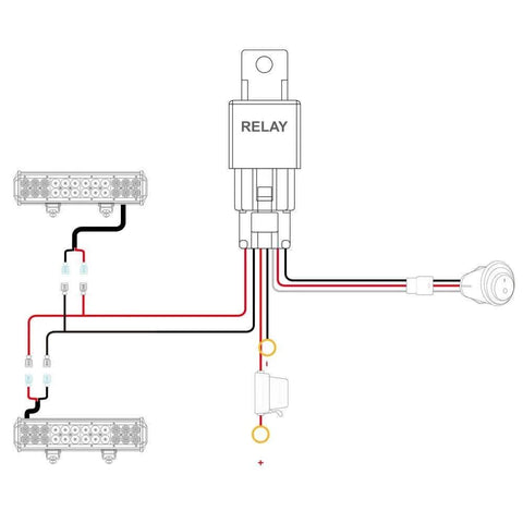 16 AWG Off Road LED Light Bar Wiring Harness Kit With 12V Relay On Off Rocker Switch And Two Leads, 2 Year Warranty, diagram
