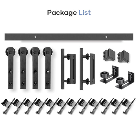 16 FT Double Sliding Barn Door Hardware Kit with track and handles package contents