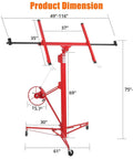 Diagram of ✝️ 16 Ft. Drywall Lift, Drywall Rolling Lifter Panel, 150LBS Heavy Duty Sheetrock Lift dimensions with adjustable arm.