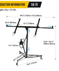Diagram of ✝️ Drywall Lift 16FT, 150lb Capacity Heavy Duty Sheetrock Hoist w/Telescopic Arm & Locking Wheels, dimensions labeled.