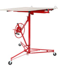Red 16 FT Drywall Lift Panel Rolling Hoist Jack Lifter with caster wheel and adjustable telescopic arm for sheetrock lifting