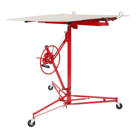 Red 16 FT Drywall Lift Panel Rolling Hoist Jack Lifter with caster wheel and adjustable telescopic arm for sheetrock lifting