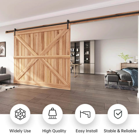 16 FT Heavy Duty Sliding Barn Door Hardware Track Kit with Straight Pulley in living room, steel construction, large single door installation