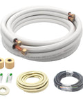 16 Ft Mini Split Line Set With 1/4 In And 3/8 In OD Copper Tubing Thickened White PE Insulated Coil Flared Nuts, HVAC Kit
