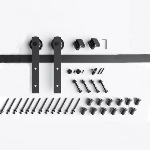 16 FT Heavy Duty Sliding Barn Door Hardware Track Kit with Straight Pulley components displayed on a white background