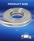 16 Ft DIY Hose Clamps Assortment Kit In 304 Stainless Steel Worm Gear Bands, size details of strap and fastener shown