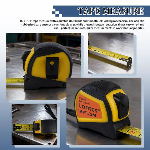 16ft tape measure from Comprehensive 22 Piece Welding Accessories Kit With Heavy Duty Chipping Hammer Soapstone Holder 16 Foot Tape Measure 50 Pound Magnet Triple Flint Striker Torch Cleaner Wire Brush And More