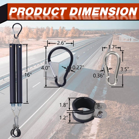 Diagram showing dimensions of 16 Inch Double Tender Spring Kit With Trailer Hose Holder And Heavy Duty Air Lines Holder For Semi Trucks Trailers And Tractors 3 In 1 Air Lines Holder And Hose Tension System