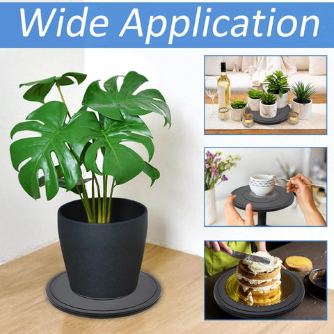 16 Inch Heavy Duty Lazy Susan Rotating Swivel Stand holding a potted plant, showcasing non-skid turntable use for display bases.