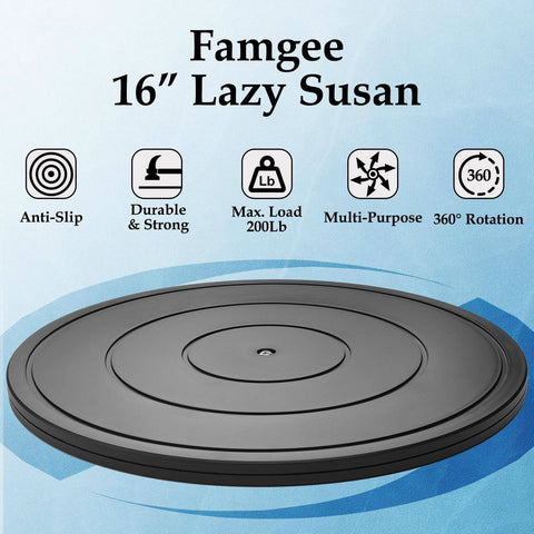 Famgee 16 Inch Lazy Susan Turntable Heavy Duty Rotating Swivel Stand with Steel Ball Bearings Non Slip Design for Monitors TVs Speakers Computers Bonsai Statues Cabinets and Display Platforms