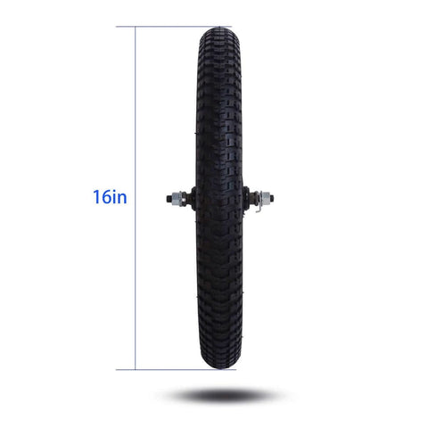 16 Inch Kids Bike Front Wheel Replacement with Air Rubber Tire, Black Steel Rim, Stainless Spokes viewed from front