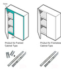 Illustration of 16 Inch Heavy Duty Soft Close Drawer Slides for framed and frameless cabinets with ball bearing glides and mounting brackets.
