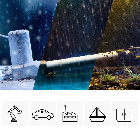 16 Inch Stroke Electric Linear Actuator, 400 lbs Force, IP66 Water Resistance - High Load Linear Actuator for Automation, Manufacturing, Automotive shown in various weather conditions