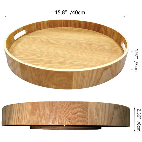 16 Inch Lazy Susan Turntable With Handles Wooden Rotating Tray With Raised Rim For Rustic Farmhouse Kitchen Island Display