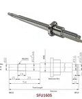16mm Anti Backlash Ball Screw Kit SFU1605 RM1605 With 400mm Length 5mm Pitch, showing diagram and ball screw nut for CNC machines