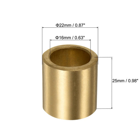 Two Pack Plain Sleeve Bearings 16mm Bore 22mm OD 25mm Length Self Lubricating Sintered Bronze Bushings For Linear Guides Reducing Friction