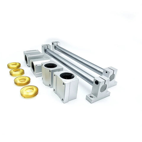 16mm Chrome Linear Rod Kit Pro Grade 500mm Long With SCS16UU Block Bearings and SK16 Aluminum Rail Clamps, anti-collision rings