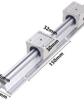 Close-up view of 16mm Linear Rail Kit with SBR16 800mm Rails and 4 SBR16UU Blocks, showing dimensions for high precision DIY projects.