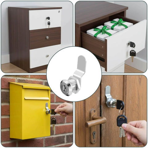 16mm Mailbox Lock With 4 Keys And 4 Lock Plates Heavy Duty Cam Lever Locks installed on cabinet, mailbox, and door