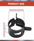 50Pcs 16mm Spring Band Hose Clamps Pack Five Eighth Inch Manganese Steel Hose Clips For Vacuum Water Fuel And Air Lines With Dacromet Coating Beefy Rust Resistant Durable Fit showing size measurements.