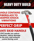 Durable 16 oz claw hammer with a fiberglass handle delivers precise strikes, vibration-damping comfort, and controlled leverage.