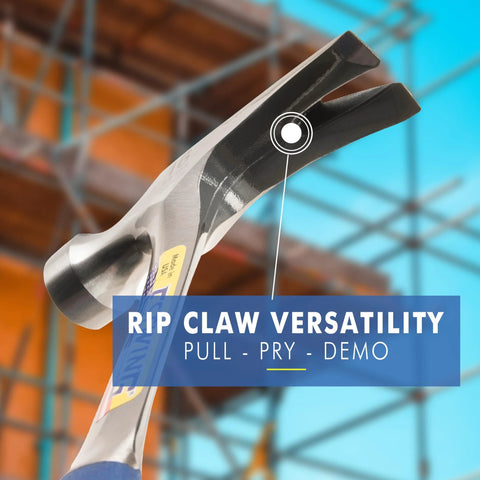 16 Oz USA Made Straight Rip Claw Hammer With Smooth Face And Shock Reduction Grip for Framing, Carpentry, DIY Projects