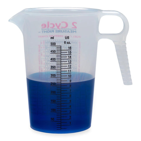 Two Stroke Oil Measuring Cup 16 Oz Mixing Pitcher With 15 In 1 Ratio Conversion Chart for precise fuel mixing in power tools.