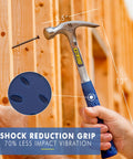 Person using 16 Oz USA Made Straight Rip Claw Hammer With Smooth Face And Shock Reduction Grip for nailing in carpentry