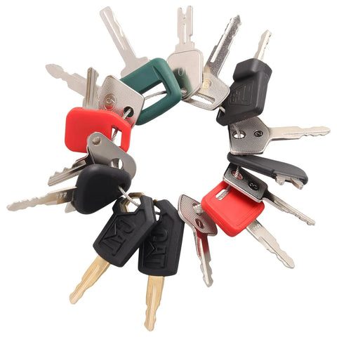 16 Piece Heavy Equipment Master Keys Set For Excavators Dozers Skid Steers Forklifts And Rollers Universal Compatibility With Cat John Deere JCB Kubota Hyster Hitachi Volvo Komatsu JLG Takeuchi And More Durable Key Kit For Contractors