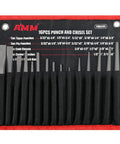 16 Piece Punch And Chisel Set With Taper Punches Cold Chisels Pin Punches And Center Punch In Cr V Steel displayed in a red case
