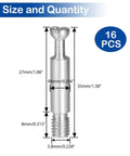 Diagram showing 16Pcs 35mm Galvanized Iron Connecting Fittings M6 Dowels Screws dimensions for cabinet drawer dresser wardrobe panels.
