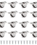 16Pcs 1/2 Inch Mini Caster Wheels Low Profile One Direction with Rubber Wheels Steel Top Plate Self Adhesive or Screw Mount