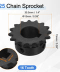 Rugged No 25 Roller Chain Sprocket For ISO 04C Chain, 16 Teeth, 15mm Bore, C45 Carbon Steel, Black Oxide Finish, by Uxcell
