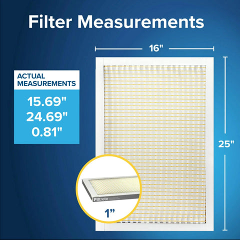 6-Pack Pleated AC Furnace Air Filter 16x25x1 MERV 5 MPR 300 Electrostatic showing actual size 15.69x24.69x0.81 inches