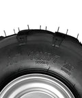 Close-up of 16x8-7 Go Kart Wheels with 16x8x7 16x8-7 Go Kart Tires for ATV, UTV, Quad, Lawn Mower, 7-inch metal wheel.