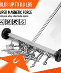 Seventeen Inch Rolling Magnetic Sweeper With Wheels And A Single Unit Adjustable Handle Eight Point Eight Pound Capacity Heavy Duty Magnet For Lifting Nails Screws Staples And Other Metal Debris From Floors Ideal For Construction Sites Garages And