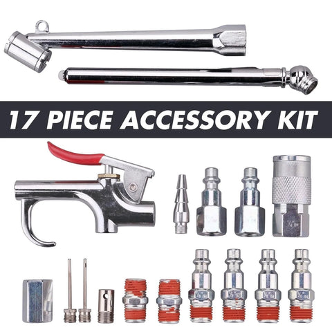 Three Eighth Inch PVC Air Hose Kit 25 Foot With Seventeen Piece Accessory Set Featuring Solid Brass Ends And Dual One Quarter MNPT Connectors For DIY Home Shop Use Providing Flexible Durable Air Supply For Compressors And Tools