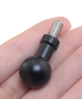 Ball Joint Adapter 17mm Ball To 1/4 Inch Stainless Steel Long Screw connecting rod, shown on human hand, for various mounting uses.