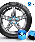 17mm 20 Piece Wheel Nut Cap Set Anti Rust Protection Covers for Car Wheel Nuts and Hubs fitted on a car wheel.