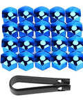17mm 20 Piece Wheel Nut Cap Set Anti Rust Protection Covers for Car, blue plastic caps and black removal tool shown