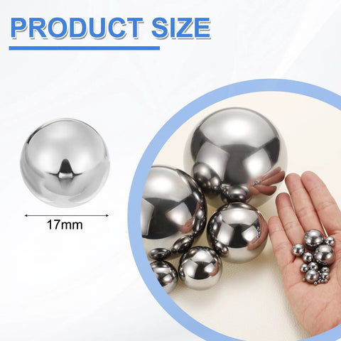 20 Pieces 17mm Solid Chrome Steel Bearing Balls G16 Precision Grade showing size and smooth mirror finish in hand